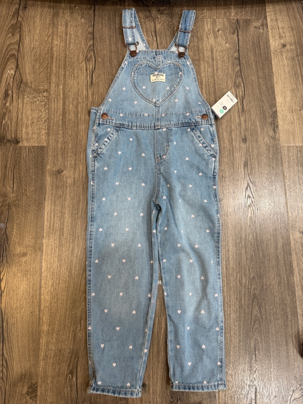 OshKosh B'gosh Light Blue Denim Overalls with Pink Hearts